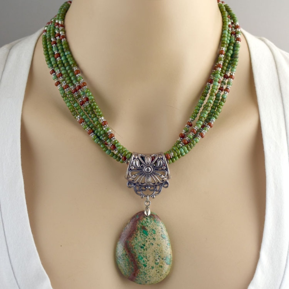 Green Sea Sediment Jasper Necklace Earring Set